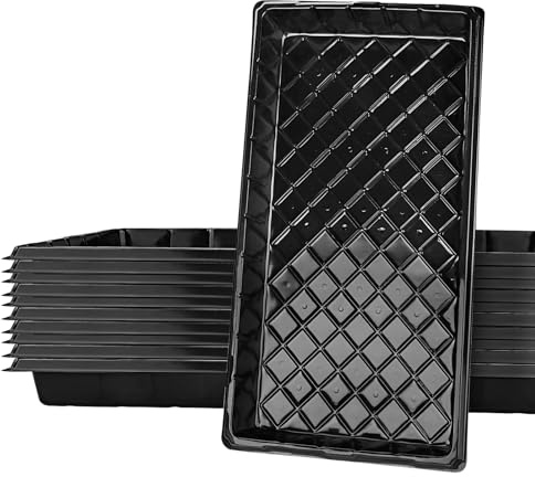 Getervb 10 Piezas 54 x 28 cm Bandejas para Semilleros Sin Agujeros Bandeja de Cultivo Plástico para Invernadero Jardín Hidropónico Germinación de Plantas Flores (10, Negro)