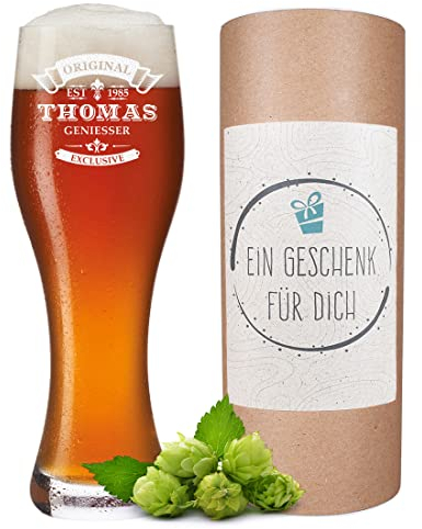 polar-effekt Bicchiere da Birra con Incisione Personalizzata - Regalo di Compleanno per Uomini - Birra Bianco, Birra di frumento