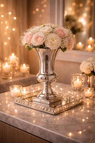 25 cm Blumentopf Vase Deko Hochzeitsdeko Übertopf Blumenvase Amphore Pflanzgefäß Pflanztopf Hochzeitstischdeko Keramik Vase Tischvase Silber Amphorenvase Trompetenvase Deko Vase Hochzeitsdekoration