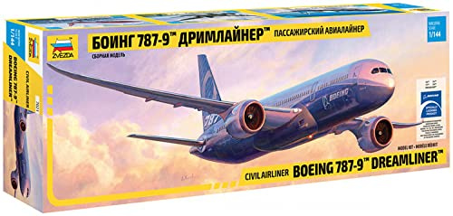 ZVEZDA 500787021 – 1:144 Boeing 787-9, modelltillverkning, byggsats, stativbyggnad, hobby, hantverk, plastbyggsats, omålad
