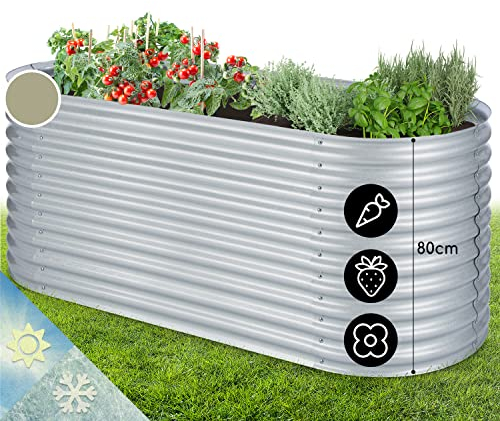 blumfeldt Hochbeet aus Metall, Wetterfestes Stahlblech für Balkon & Garten, Rostfreies Oval, Freistehende Hochbeete 200x80x100 cm, 1257L Pflanzkübel Groß für Blumen, Obst, Gemüse