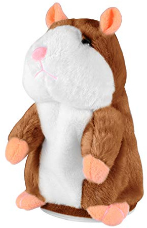 NUOBESTY Sprechender Hamster 16cm, Interaktives Plüschtier mit Sprachwiederholung & Aufnahmefunktion, Nachsprechendes Kuscheltier für Kinder (Hellbraun)