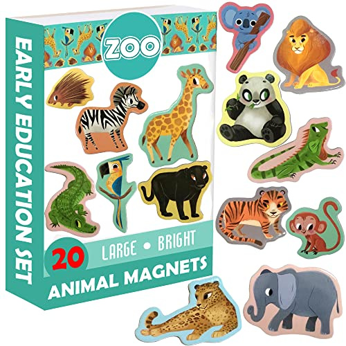 Magdum Kühlschrankmagnete für Kinder – 20 Zoo-Tiermagnete – Geschenk | Montessori Lernspielzeug für Kleinkinder – Safari- & Dschungel-Magnettier für Whiteboard, Klassenzimmer, Zuhause
