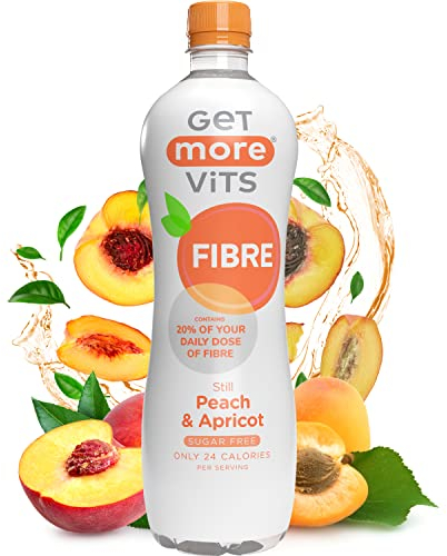 Get More Vits - Fibre Still Peach & Apricot Flavoured Spring Water (12 x 500ml), Boosts Overall Gut Health & Digestion, Feel Fuller for Longer, Sugar-Free, Low Calorie, Vegetarian, Vegan
