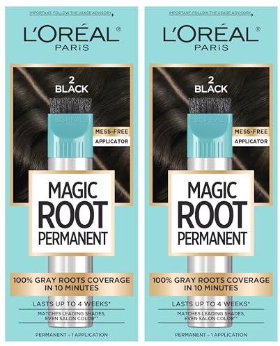 L'Oreal Paris Magic Root Rescue 10 Minute Root Hair Coloring Kit, Permanent Hair Color with Quick Precision Applicator, 100% Gray Coverage, 2 Black, 2 count