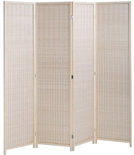 FDW Bamboo Room Divider Folding Privacy Wooden Screen 4 Panel 72 Inches High 17.7 Inches Wide Room Divider for Bedroom Office Study,Natural