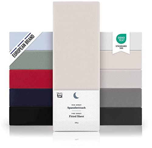 Blumtal® Basics Spannbettlaken Jersey - Spannbetttuch Baumwolle - Oeko-TEX zertifiziertes Leintuch - Matratzenbezug - Elfenbein (160x200cm)
