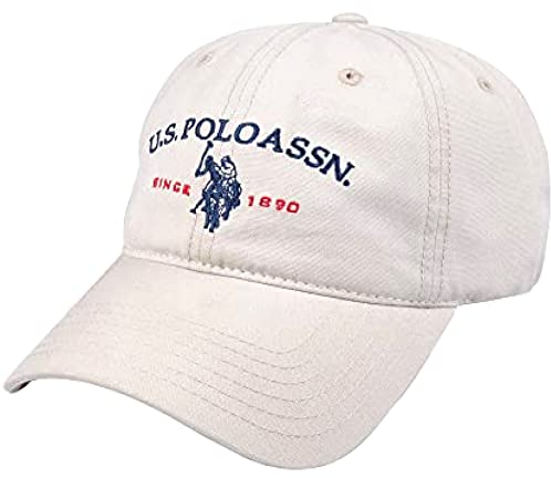 U.S. Polo Assn. Unisex-Erwachsene US Polo Assn. Gesticktes Pony-Pferde-Logo seit 1890, verstellbare Baseballmütze aus Baumwolle mit gebogener Krempe Dad Hat, Stein, Einheitsgröße