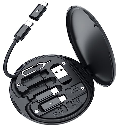 Yesimla USB C Adapter Cable Kit, Multi Charging Cable Case Convertor USB C to iOS Device/Type C/Micro/USB A Adapter, Data Transfer Contains Card Slot for Traveling, Use as Phone Holder (Black)
