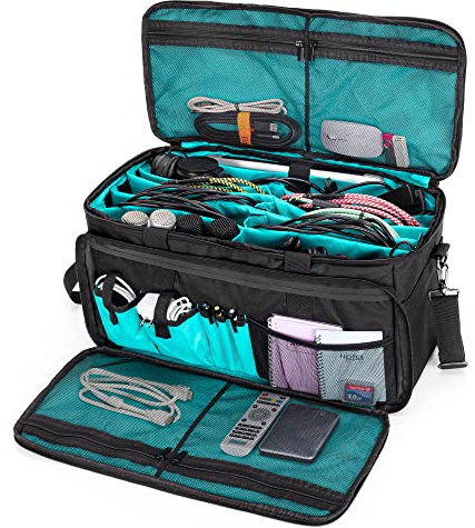 LoDrid Borsa portadocumenti per cavi con fondo imbottito interno e divisori rimovibili, borsa per DJ per laptop da 15,6, attrezzatura per DJ, strumenti sonori e apparecchiature musicali