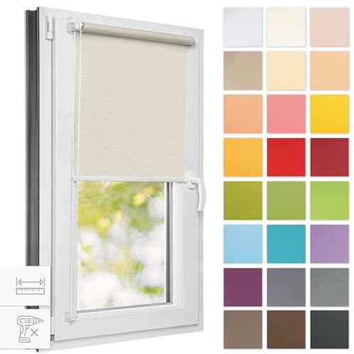Estika Rollo für Fenster ohne Bohren - 45cm x 220cm - Perle - 25 Stofffarben, Klemmfix Montage, Fensterrollos für innen, Sichtschutz für Fenster und Balkontür (45 cm Stoffbreite)