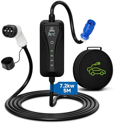 AFYEEV CEE Ladekabel Typ 2, Typ 2 Ladekabel 7,2kw, Einstellbarer Strom 10A/16A/25A/32A, EV Ladegerät mit CEE Stecker, Typ 2 Ladekabel, mit Tasche, 5m, IEC 62196-2 (Blau)