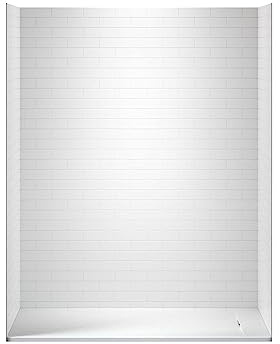 WOODBRIDGE 60 in. L x 32 in. W x 75 in. H Alcove Solid Surface Shower Combo Kits with Glue Up Shower Walls in High Gloss White and Curbless Shower Base with Reversible Drain in White