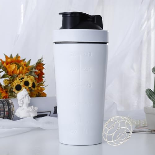 Bottiglia Shaker In Acciaio Inossidabile 750ml Shaker Acciaio Proteine Shaker per Proteine In Acciaio Inox Shaker per Proteine Fitness per Frullati Proteici, Fitness, Con Sfere dDi Agitazione (Bianco)