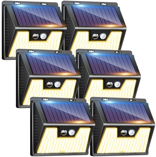 kolpop Solarlampen für Außen, [6 Stück] 140 LED Warmweiß Solar Strahler Außen, Solar Aussenleuchte mit Bewegungsmelder IP65 Wasserdichte, 3 Modi 180° erleuchtung Solarlampen für Außen Wand Garten