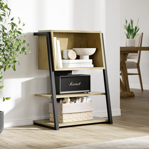 Fenge Bücherregal 4 Ebenen Lagerregal Multifunktional Regal Holz Standregal für Schlafzimmer, Büro, Wohnzimmer, Küche, 60x43x91cm Eiche
