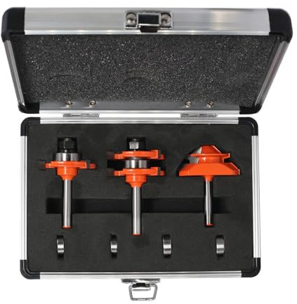 AKYLIN 3tlg 45 Grad Gehrungsfräser Nut und Feder Fräser Set 8mm Schaft,Scheibennutfräser mit 4 Lager,Holzfräser Wolframkarbid Hartmetall Fräser für die Holzbearbeitung