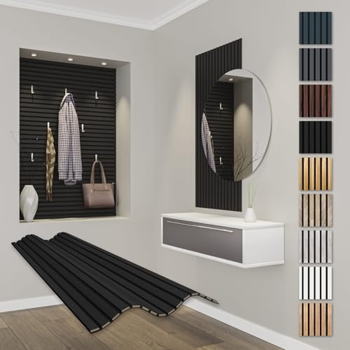 HEXIM Comfort Acoustic Panels, 118 x 60 cm, Flexible Wooden Panels, Slat Wall, MDF Wall Panels, Slat Cladding, Wall Cladding, Soundproofing (0.71 m² Black Edition)