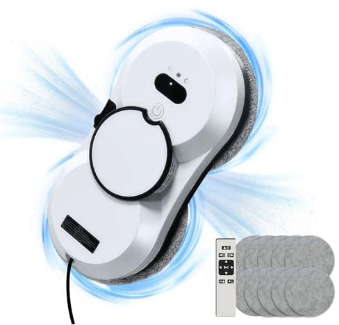 Robot Nettoyeur Vitres, 5600 PaRobot Laveur de Vitre Automatique, Navigation Intelligente, Télécommande, Système de Sécurité, Robot Lave Vitre pour Toutes Les Surfaces Lisses, avec 10 Chiffons(C)