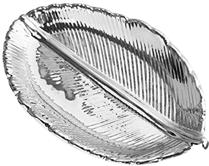 ANDRESLAD Bandeja Elegante Con Forma De Hoja Y Cuenco Para Guardar Joyas De Cerámica Con Forma De Llave De Plata