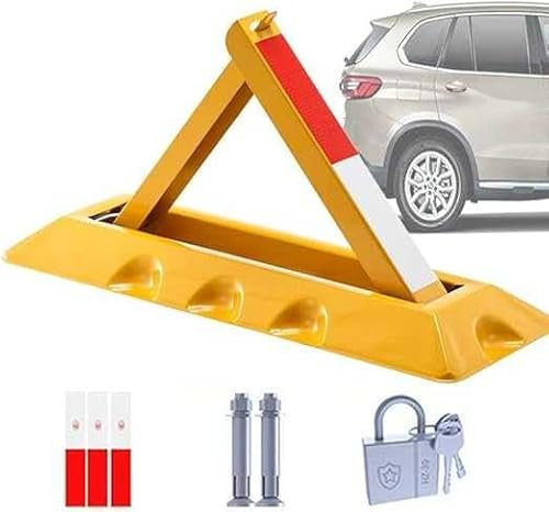Barrera de estacionamiento plegable con cerradura | Bolardos de seguridad de estacionamiento resistentes para poste de aparcamiento triangular | Bloqueador de estacionamiento con diseño plegable