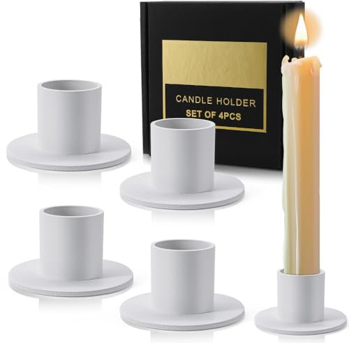 Aileem Kerzenständer Weiß, 4Stück Matt Kerzenhalter, Teelichthalter Metall, Kegelkerzenhalter für Hochzeit Weihnachten Party Esstisch Mantel Deko