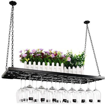 WXZXWXZX Weinregal Metall Con Weinglashalter Hängend Flaschenregal Schmal Bar Regal Wand Weinschrank Barschrank Wine Rack Weinständer Weinhalter für Hausbar Bartheke Wohnzimmer Küche(60cm(23.62in))