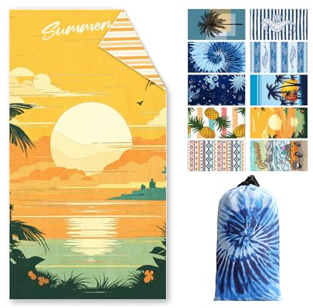 Asbtos Strandtuch Groß, 180 x 100 cm Doppelseitig Strandhandtuch, Schnell Trocknendes, Weiches, Leichtes, Pflegeleicht, Sandfreies Microfaser Handtücher für Reise Urlaub Schwimmen Camping, mit Tasche