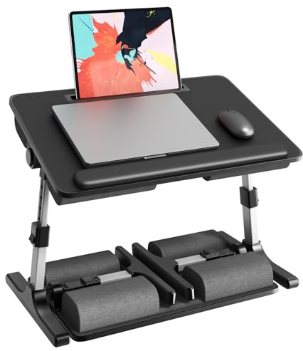 PUTORSEN Laptoptisch fürs Bett - Höhenverstellbar und Winkelverstellbar, 2-in-1 Laptopkissen Klappbar, Größere Laptop Tisch für Bett Sofa Couch Boden, 58 x 37cm Schwarz