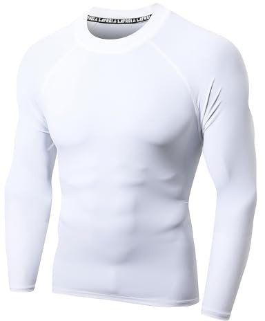 LAFROI Långärmad tröja för män, UPF 50+ kompression, BJJ, simning, rashguard White Size XXXL