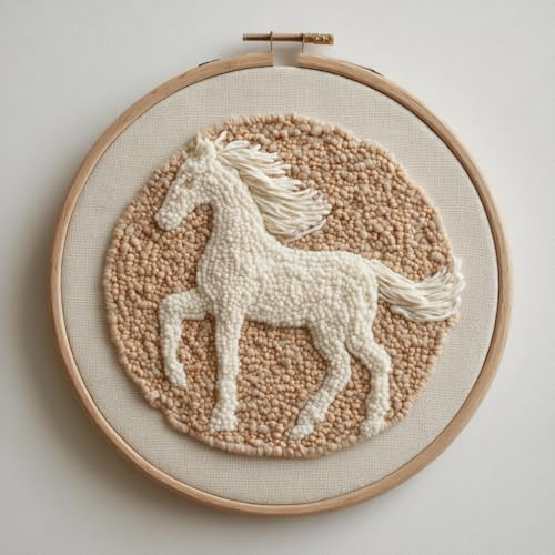 Punch Needle kit for Beginners, Mane-Blowing Horse Motif, Punch Stitching kit for Adults, Needle Punch Kits for Adults, Stable Decorative Piece