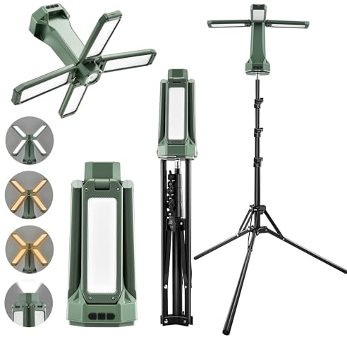 SakerNeo Portable Camping Light with Stand 67'' Rechargeable Work Light - 6500Lumen, 20000mAh Battery, 2700K-6000K Dimmable Camping Lattern with Magnetic Base for Camping, Garage, Emergency