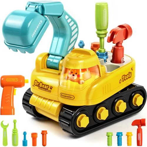 Digger Toddler Toy with Tools Set, Take Apart Excavator for 2 Year Old Boys