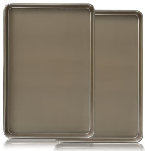 Large Baking Tray Set of 2, Non Stick Oven Trays, Carbon Steel Cookie Sheet Baking Sheets Pan, Baking Trays for Oven 17.5 x 11.8 Inch