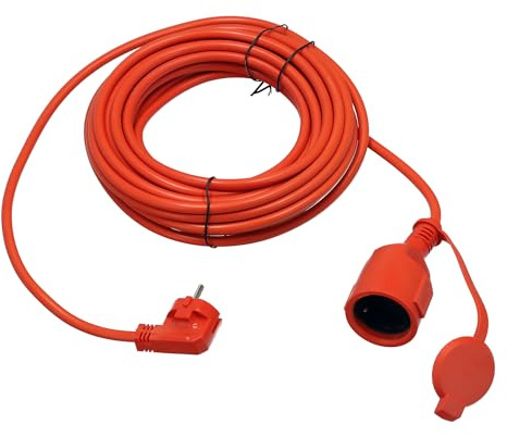 Alargador Eléctrico Exterior 10m IP44 3×1,5mm² 2000W Naranja - Cable de Extensión Impermeable con Enchufe Uni-Schuko y Toma Schuko Tipo F con Tapa - Alargador para Jardín, Cortacésped - Horoz Electric
