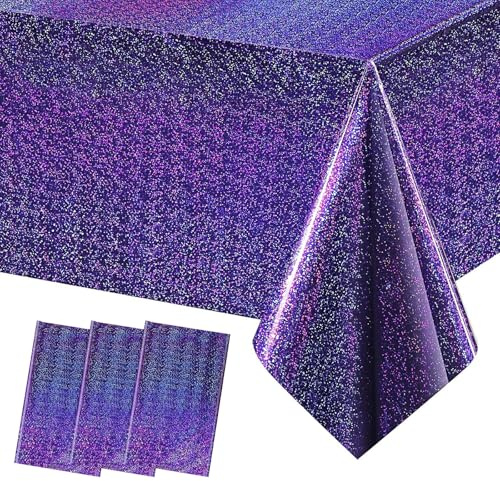 MOMAHUA Tovaglie Olografiche Viola 3 Pezzi 137 x 274 cm per Feste e Party | Effetto Iridescente Cangiante e Impermeabile, Facile da Pulire; Ideale per Buffet, Candy Bar, Matrimoni e Photo Booth.