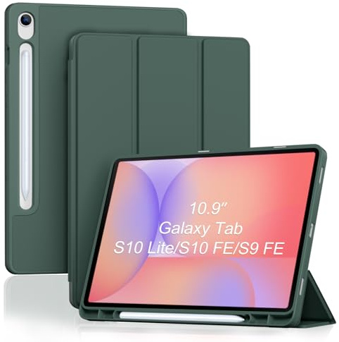ProCase Funda para Galaxy Tab S10 Lite/S10 FE/S9 FE 10.9 -Verdinegro | Funda TPU con Soporte Plegable, Auto Sueño/Despertar, Portalápiz S Pen y Carga Magnética, Compatible con 2025/2023