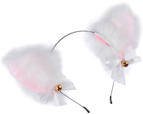 Gogogmee Diadema de Orejas de Gato Peluche con Lazo y Campana Dorada para Cosplay y Fiestas Accesorio Divertido para Maquillaje y Disfraces Temáticos