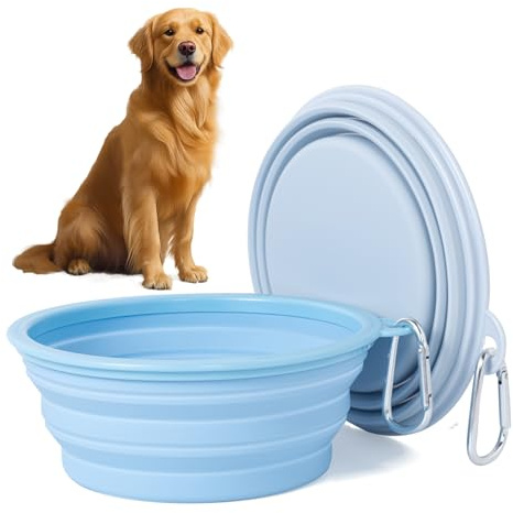 Ciotole da viaggio pieghevoli, in silicone, per cani, 2 pezzi, colori amaretti, per cani, viaggi, escursioni e campeggio (blu + grigio, 1000 ml)