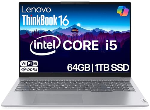 Lenovo ThinkBook 16 Business Laptop, 16” FHD+ Anti-Glare Display, Intel 8-Core i5-13420H, 64GB DDR5 RAM, 1TB NVMe, WiFi 6 + BT, RJ-45, HDMI, HD Webcam, Win 11 Pro