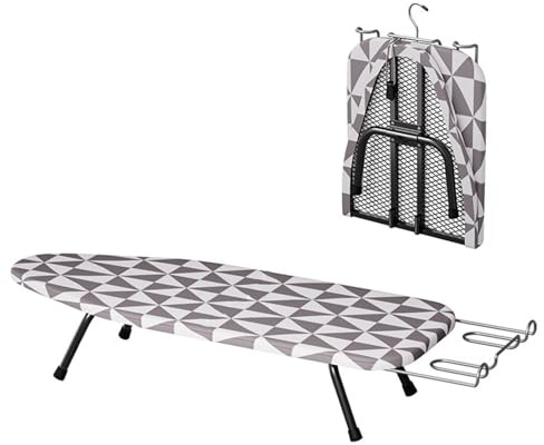 Tabla de Planchar Sobremesa Pequeña con Soporte y Gancho, Mesa Planchar Plegable y Compacta, Se Puede Plegar por la Mitad para Ahorrar Espacio