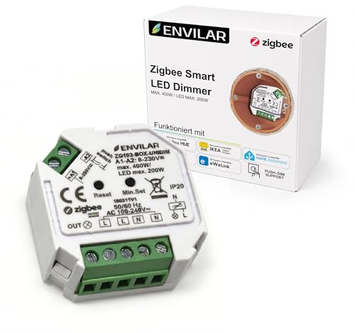 ENVILAR Zigbee 3.0 LED Dimmer 230V Unterputz, 0–200W, Hue kompatibel | Kompatibel mit Philips Hue, IKEA Home Smart und Homey über eine passende Zigbee Bridge. Neutralleiter (N) erforderlich.