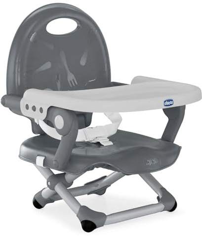 Chicco Pocket Snack Rialzo Sedia per Bambini 6 Mesi-3 Anni (15 kg), Seggiolino Pappa Alzasedia da Tavolo Portatile Seggiolone Da Viaggio Chiusura Compatta, Vassoio Rimovibile, Grigio