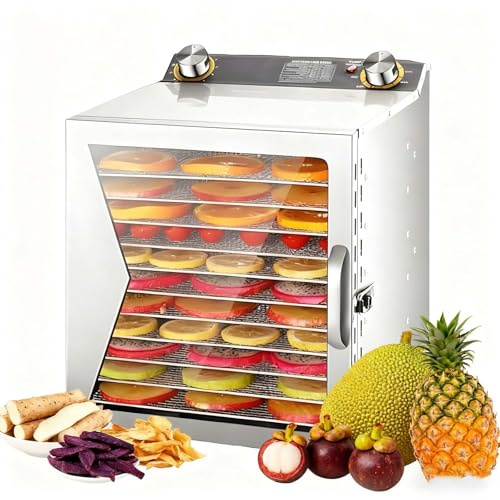 SIEEOUR Deshidratador Carne Acero Inoxidable, Deshidratador Fruta, Esta Máquina Comercial Tiene Bandejas, 400w/800w, Y Control Temporizador Para Frutas, Verduras, Carne(12 layers)