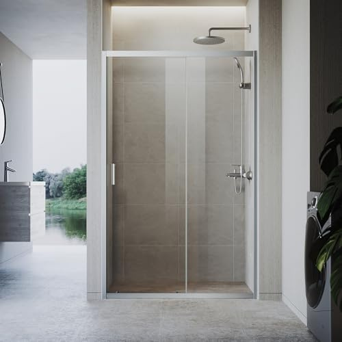 ZANOFIRA 1400mm Sliding Shower Enclosure 6mm Safety Tempered Glass Screen Smooth Sliding Shower Door Reversible for Wet Room Bathroom Cubicle Screen Door