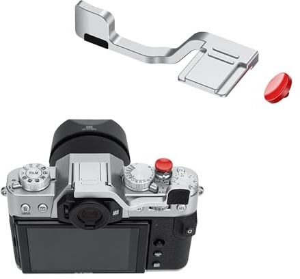 JJC Kamera metall tummar upp-grepp för FUJI X-T30III X-T30II X-T30 X-T20 X-T10, kameror hot shoe tumstöd förbättrat grepp för enhandsfotografering, silver