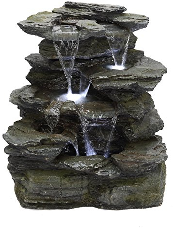Köhko Springbrunnen Greifensteine Gartenbrunnen in Naturstein-Optik mit LED-Beleuchtung