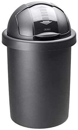 Rotho Roll Bob runder Mülleimer 30l mit Deckel, Kunststoff (PP) BPA-frei, schwarz, 30l (35.5 x 35.5 x 59.5 cm)