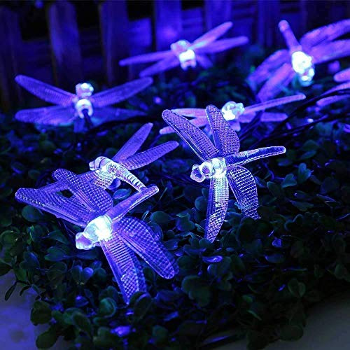 Solar Outdoor Dragonfly Lights,KINGCOO Waterproof 20ft 30LED 8 Mode Solar String Lights Fairy Decoration Lighting for Home Patio Garden Party Wedding Seasonal Holiday Christmas (Blue)