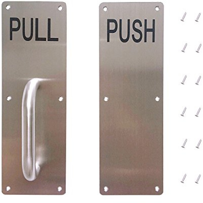 Aimyoo Stainess Steel Door Handle, Pull and Push Plate Commercial Door Handle with Screws 11.8 x 3.2